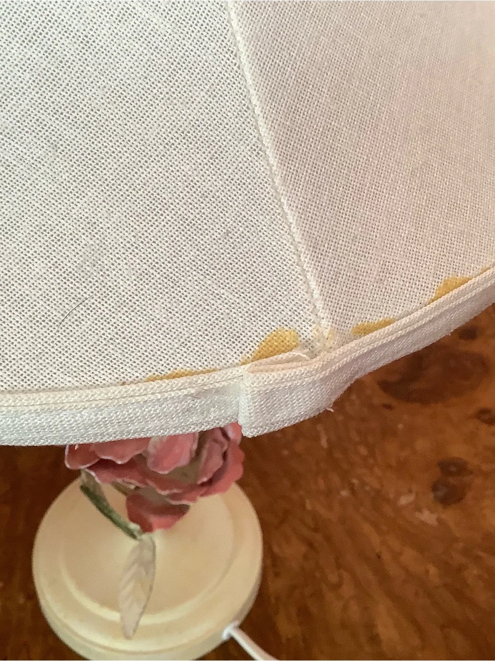 Vintage 2YK Cottage-Style Lamp 20” Metal Pink Roses With Fabric  Bell Shade